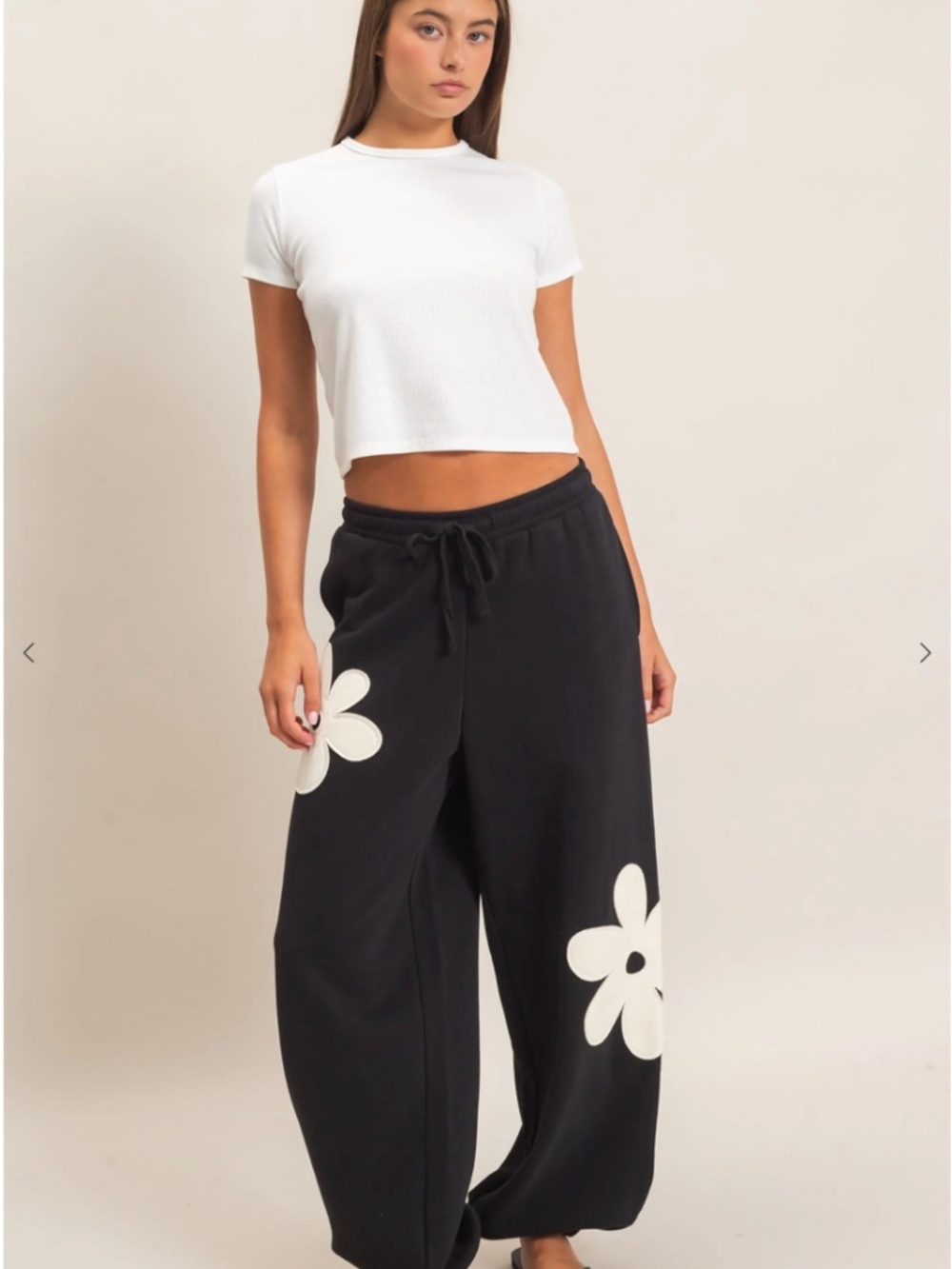 NEW Double Zero Black Floral Appliqué Fleece Sweatshirt Jogger Set Medium - Picture 2 of 9